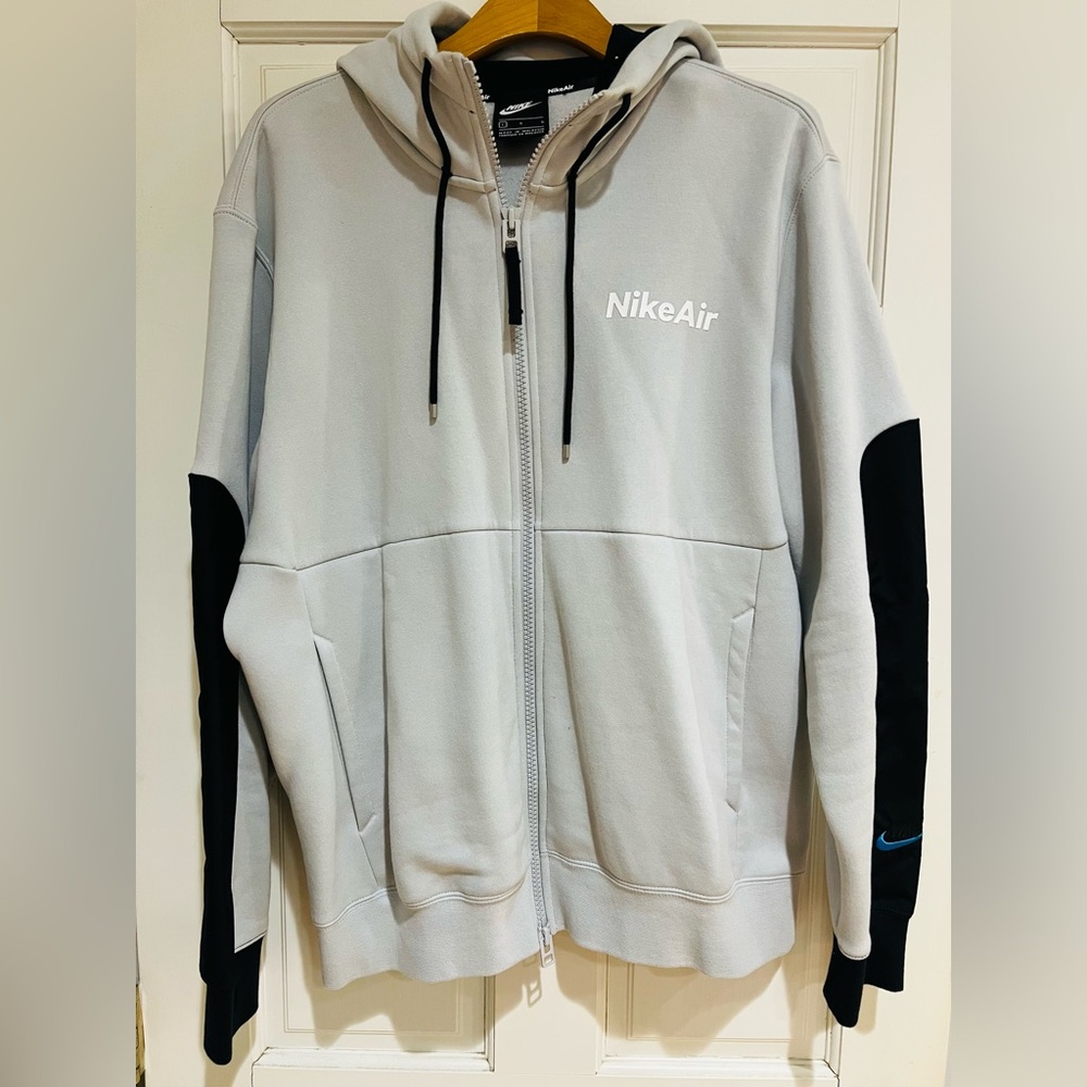 Nike Air Light Gray and Black Zip-Up Hoodie